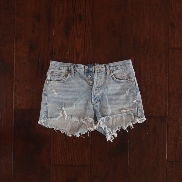 AGOLDE Los Angeles Light-Wash Cutoff Shorts  Size 28, Classic Shorts inseam - Picture 1 of 3